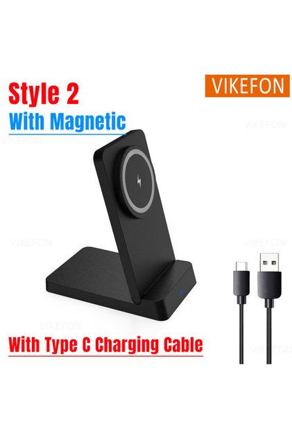 Style 2 Black Wireless Charger Phone Desktop Folding Holder Stand For iPhone 16 15 14 13 12