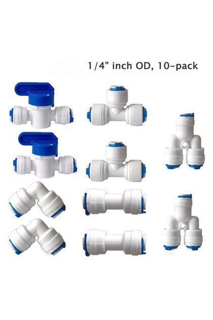 10 mixed kit A 1/4" 3/8" O.D. Quick Connect Push In RO Water Tube Straight Tee Elbow Ball Valve Fitt