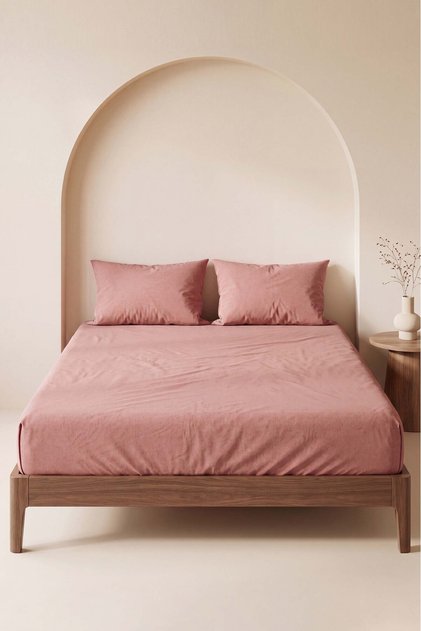 Powder Brown Cotton Double Elastic Bed Sheet 160X200