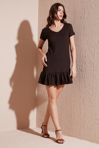 Regular Fit Ruffle V-Neck Wrap Mini Dress5865071