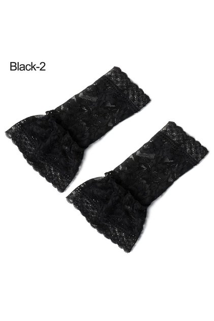 black-style2 1Pair Sun Protection Arm Cover Sweater Decorative Scar Cover Lace Cuffs Fake Sleeve Det