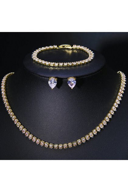 Gold Color ZAKOL Gorgeous Buling AAA Clear Round Cubic Zirconia Wedding Bridal Necklace Earrings Par