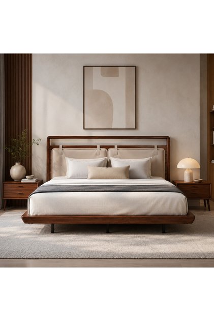 سرير من هاي بوينت بتصميم خشبي متين مع ظهر منجد , 120 × 200 سم ,باللون البني