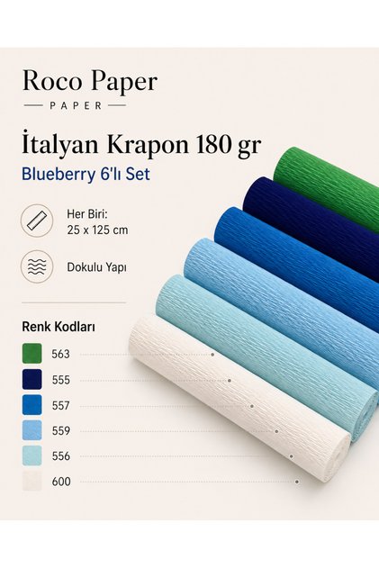 Italyan Krapon Kağıdı Set Blueberry – 180 gr - 25x125 Cm 6'lı Paket - %260 Esneme Özelliğ