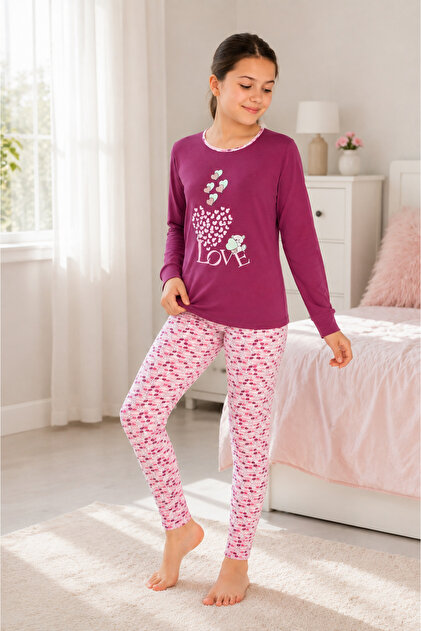 Girl's Dusty Rose Cotton Elastane Pajama Set 9159