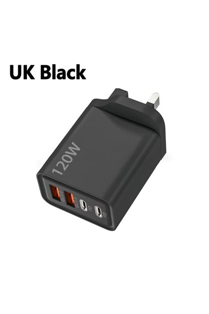 UK Black 4 Port 120W USB C Fast Charger Station PD QC3.0 Wall Adapter Data Cable For iPhone Samsung