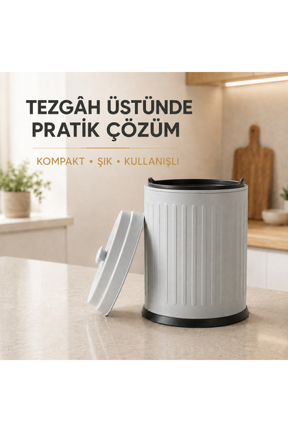 Vintage Tezgah Üstü Çöp Kovası Gri 3 Lt