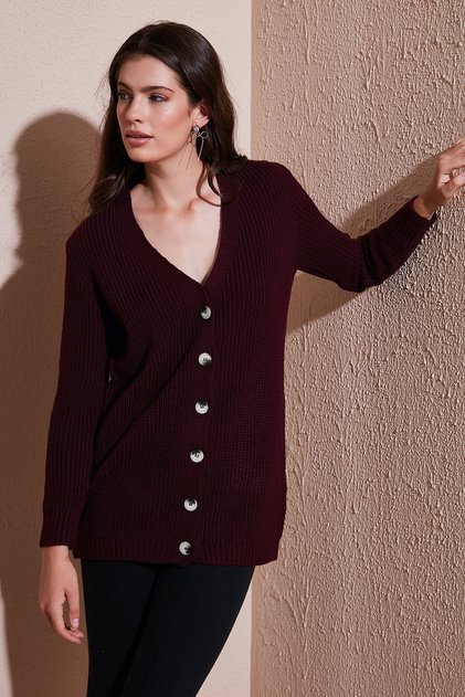 Regular Fit V Yaka Düğmeli Triko Örme Uzun Hırka HIRKA 4615044