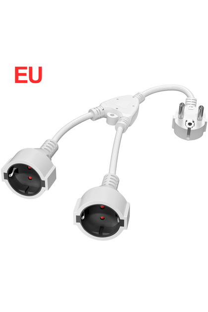 WHITE Protective Contact Extension Cord, AC Y Plastic Cable Short Cable With 2 Outlets, Socket IP20