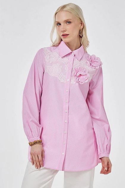 Lace Trimmed Cotton Viscose Tunic Candy Pink