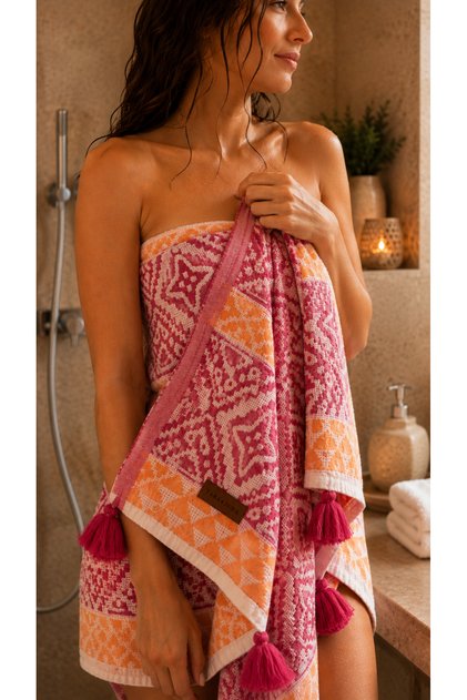 100% Cotton Natural Peshtemal | Soft Textured | Fast Drying | Vibrant Pink-Orange