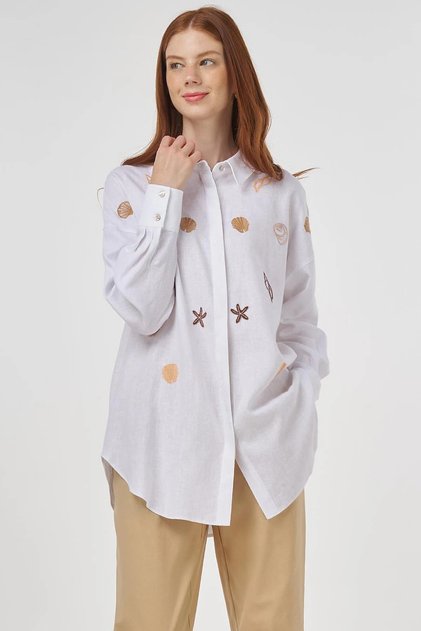 Embroidered Linen Viscose Tunic Optical White