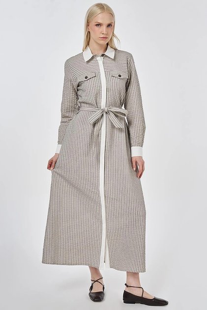 Cover Pocketed Gofreli Dress Dark Brown