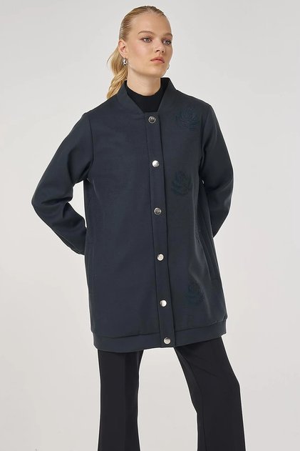Appliqued Short Cashmere Coat Smoked