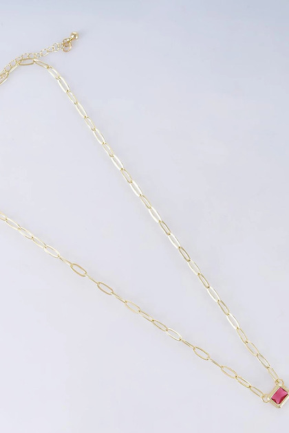 Shiny Stone Chain Necklace Pink