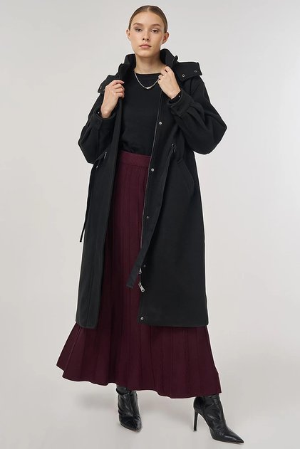 Hooded Cashmere Coat Black