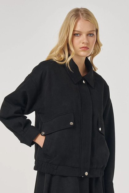 Skirted Suede Suit Black