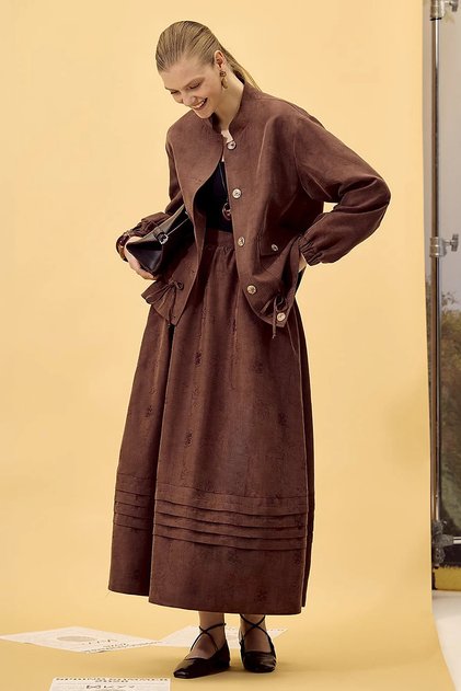 Ribbed Stitched Modal A-Line Skirt Chocolate