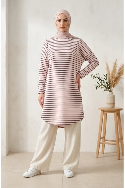 Plus Size Relaxed-Fit Striped Tunic, Transitional, Sheer-Resistant Tunic 8774-01 Anthracite White
