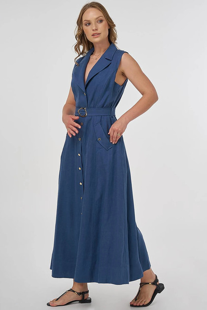 100% Linen Dress Indigo