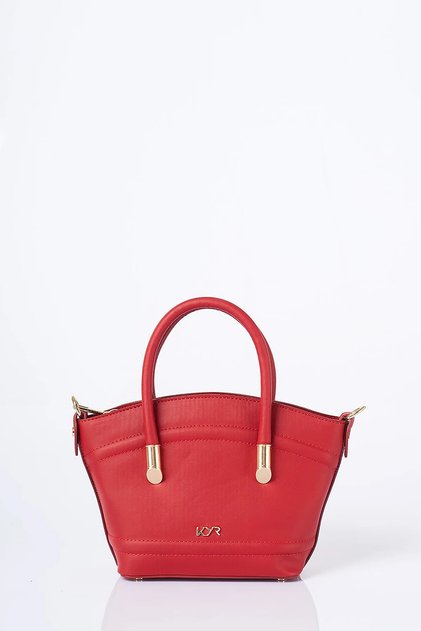Gold Detailed Faux Leather Tote Bag Red