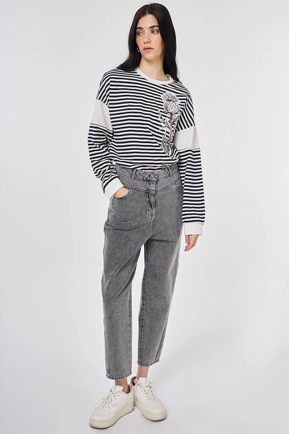 Fabric Garnished Denim Trousers Light Super Stone Wash