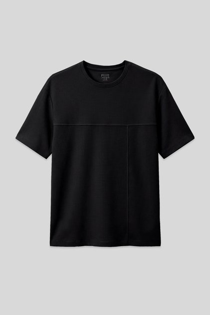 Black Waffle Interlock Surface Textured Oversize Fit Basic Men's T-Shirt - 88380