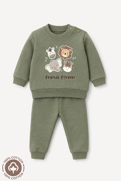 Unisex Baby Forever Friends Printed 100% Cotton 6-9-12 Months Top and Bottom 2-Piece Baby Set
