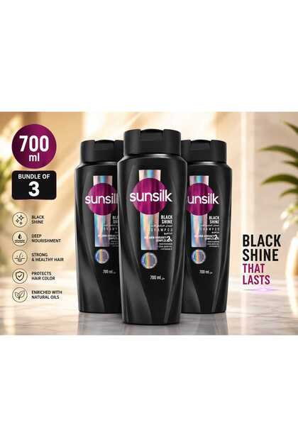 Bundle Of 3 x 700ml Shampoo, for long-lasting black hair, Black Shine, With Amla, Pearl Protein & Vitamin E