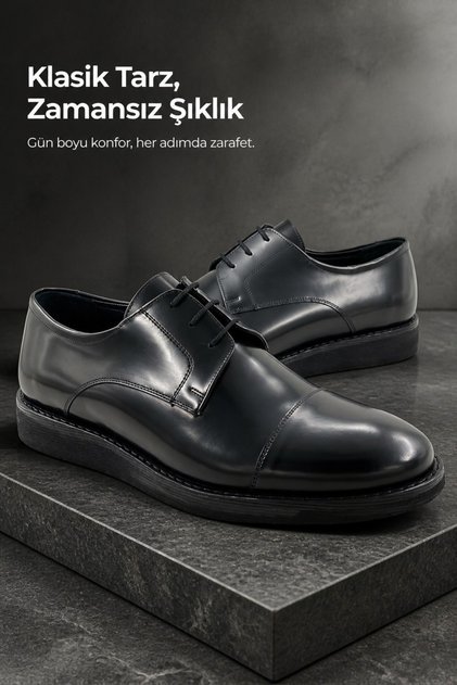 Men's Black Leather Classic Spazulato Shoes Comfortable for Daily and Office Use