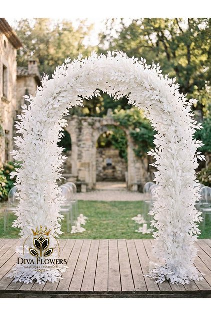 Diva Flower Yapay Beyaz Benjamin & SOĞUT Yapraklı Tag Çiçeği – Gelin Giriş Yolu Süsü (1 Metre)-TAG ÇİÇEĞİ