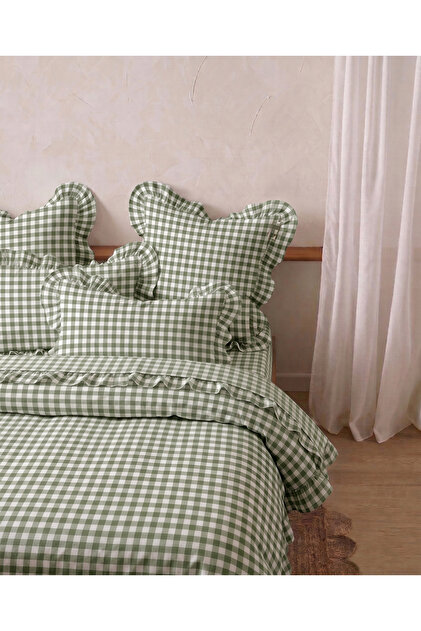 Green Pöti Square Patterned Ruffled Duvet Cover Set Double / Without Sheets