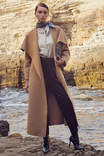 Premium Wool Wide Flap Stitched Coat Camel