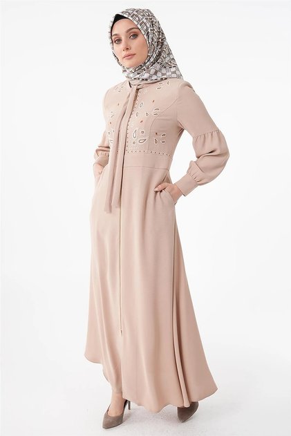 Embroidered Crepe Overcoat Beige