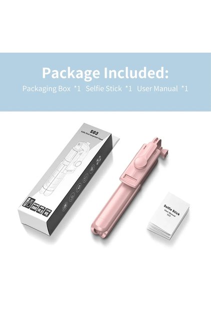 Pink Wireless Selfie Stick Tripod Stand with Detachable Remote for iPhone Mobile Phone Streaming Sel