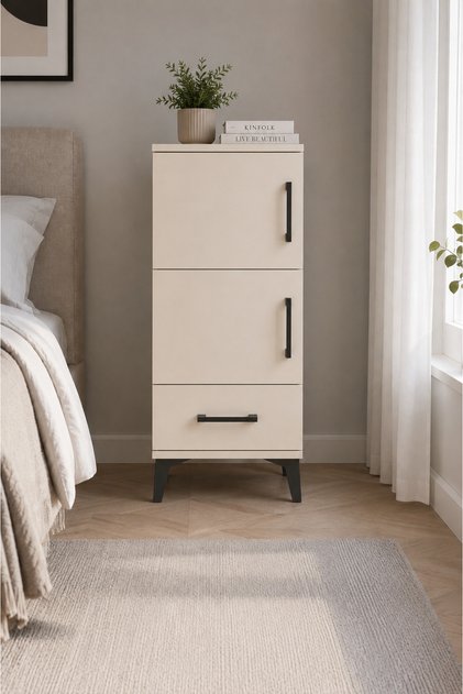 Arges Komodin 4 Raflı Tek Çekmeceli 2 Kapaklı Çok Amaçlı Mutfak Dolabı 44x30x96 Aytaşı-Aytaşı