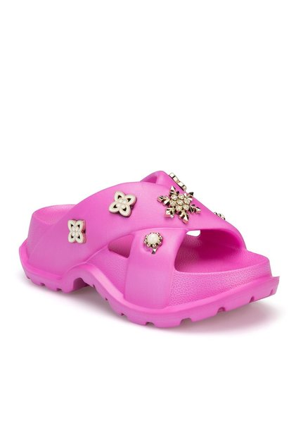 Ds Monapi.İnci Fuchsia O Orthopedic Eva Women's Stoned t Buckled t Slipper Sandals