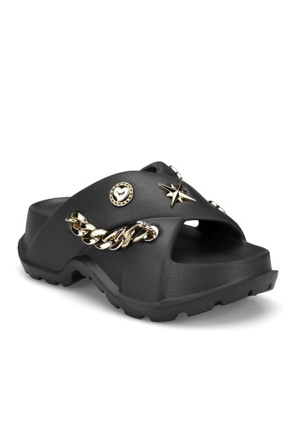 Ds Monapi.İnci Black Chain O Orthopedic Eva Women's Stoned t Buckled t Slipper Sandals