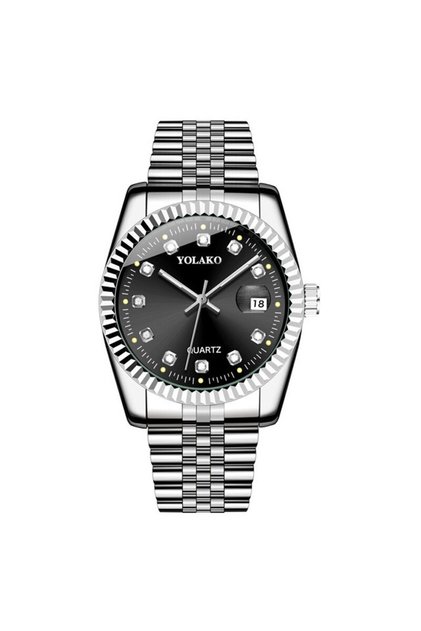 Silver Black Fashion Diamond Calendar Mens Watches Business Luxury High Quality Quartz Watch For Men