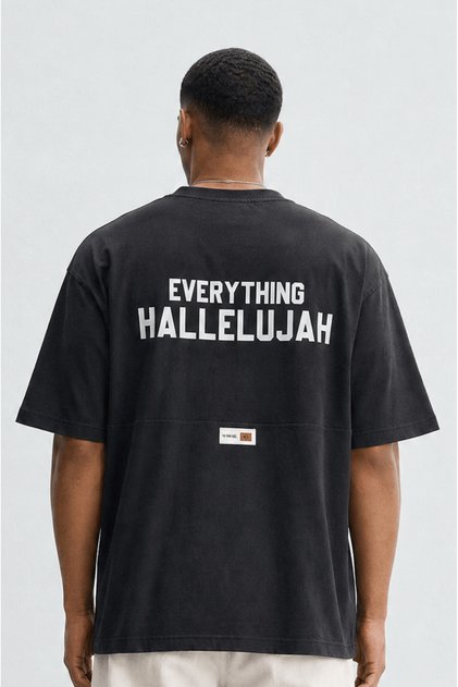 Erkek Hallelujah Baskılı Oversize T-Shirt Siyah