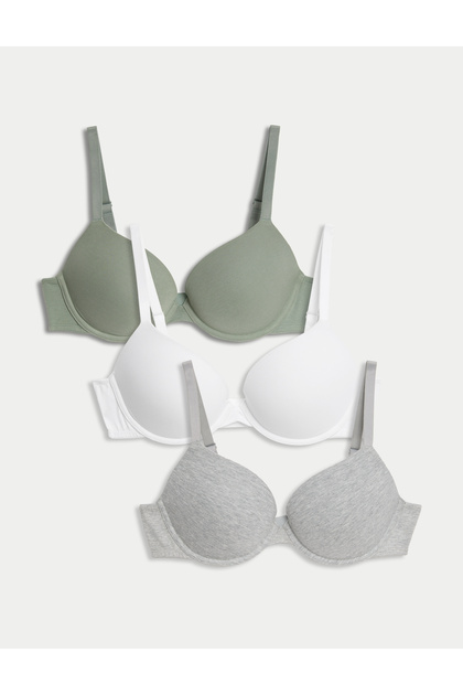 3'lü Pamuklu Push Up T-Shirt Sütyeni