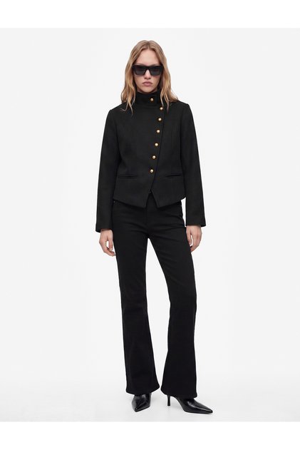 Metal Buttoned Stand Collar Long Sleeve Double Breasted Cashmere Jacket