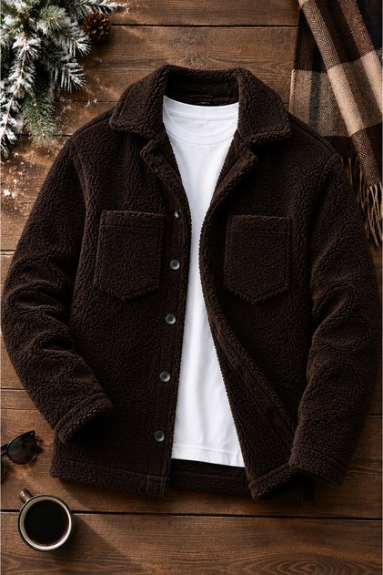 Unisex Acı Kahve Peluş Polar Hırka