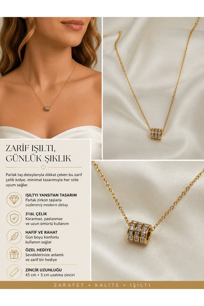 Zircon Stone Three Cylinder Steel Necklace