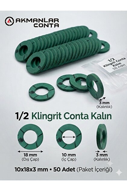 1/2 Klingrit Conta Kalın 10x18x3 mm 50 Adet
