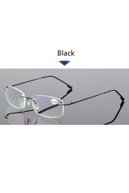 +150 Black May Flower Blue Light Blockin Ultralight Memory Titanium Rimless Reading Glasses Men&Wome