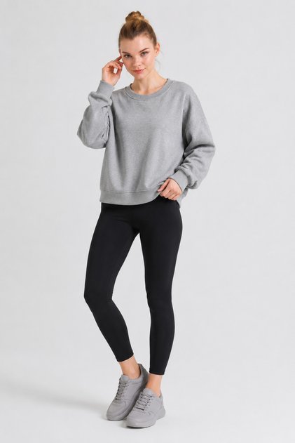 Women's Crew Neck Comfortable Wool Two-Thread Gray Sweatshirt