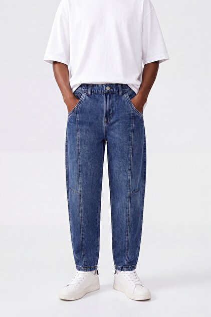 Dikiş detaylı barrel jean