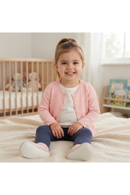 100% Cotton Knitted Leaf Cardigan for Girls 18 Months, 2Y, 3Y, 4Y Pink