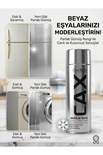 Cax Beyaz Eşya Boyası Sprey 400 ml - Buzdolabı Çamaşır Makinesi Klima Boyası, Astar Vernik İstemez